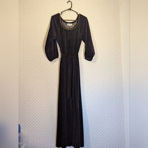 🖤 The Talbots Vintage Velvet Maxi Dress Gold Trim Collar Velvet Belt